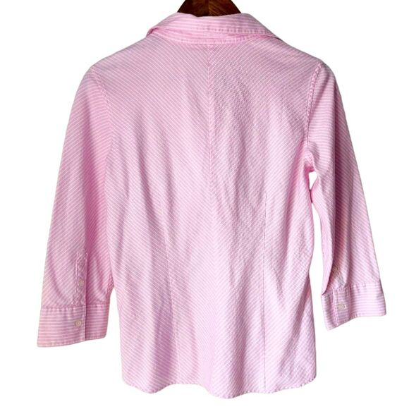 Nautica Pink & White Diagonal Stripe Button-Up Shirt Classic Preppy Top Sz 8 / M - Picture 11 of 13
